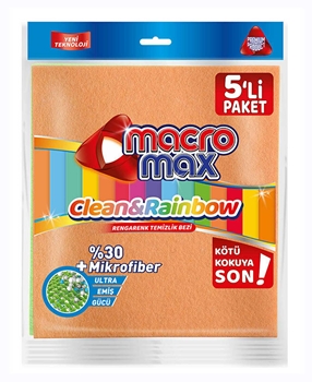 Macromax Temizlik Bezi Clean & Rainbow 5'li macromax, macro max, temizlik bezi, sarı bez, mutfak bezi, mikrofiber bez, temizlik bezi satın al, mutfak malzemeleri, temizlik ürünleri
