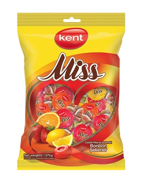 P-Miss Karışık Meyve Aromalı Bonbon Şekerleme 375 gr x 10'lu Koli miss, kent miss, kent mis şeker, şeker, meyveli şeker