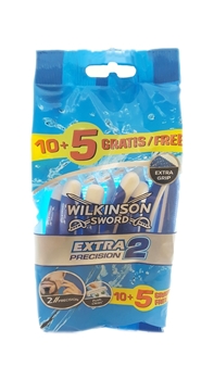 Wilkinson Sword Extra2 Precision Shaving Blade 10+5 Wilkinson Sword, Wilkinson, Sword, çift bıçaklı, two blades, double blades plastic, cheap, ucuz tıraş bıçağı, kaliteli, quality razor, konforlu, comfortable, kauçuk saplı, rubber coated, titanyum kaplı bıçaklar, titanium coated blades, tıraş bıçağı, disposable razor, Kullan at, disposable, Solingen Çeliği Jilet, Solingen Steel Razor, Almanya'da üretilmiştir, Made in Germany
