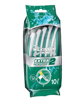 Wilkinson Sword Extra2 Sensitive Shaving Blade 10's Wilkinson Sword, Wilkinson, Sword, çift bıçaklı, two blades, double blades plastic, cheap, ucuz tıraş bıçağı, kaliteli, quality razor, konforlu, comfortable, kauçuk saplı, rubber coated, titanyum kaplı bıçaklar, titanium coated blades, tıraş bıçağı, disposable razor, Kullan at, disposable, Solingen Çeliği Jilet, Solingen Steel Razor, Almanya'da üretilmiştir, Made in Germany, hassas tıraş, hassas c