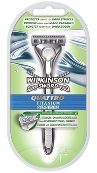 Wilkinson Sword Quattro Titanium Sensitive 2up Picture of Wilkinson Sword Quattro Titanium Sensitive 2up
