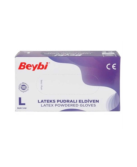 Picture of Beybi Muayene Eldiveni 100'lü Kutu Pudralı Büyük Boy Lateks