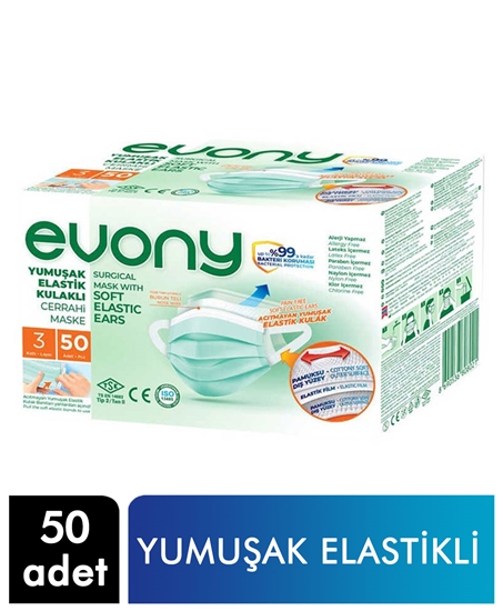 Picture of Evony 3 Katlı Telli Cerrahi Maske 50 Adet Yeşil