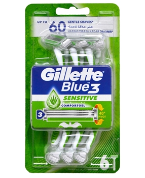 Gillette Blue3 Disposable Razor 6's Sensitive Blister Pack gillette, blue3, tıraş bıçağı, gillette tıraş bıçağı, gillette blue3 sensetive comfortgel, gillette blue3 comfort, blue 3, gillette blue 3, jilet