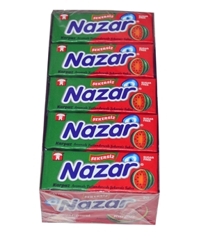 Nazar Sakız 20'li Paket Karpuz Aromalı Şekersiz nazar, sakız, şekersiz sakız, karpuzlu sakız, meyveli sakız