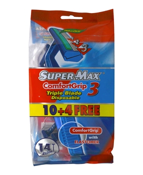 SuperMax Tıraş Bıçağı 10+4 Blister ComfortGrip3 supermax, tıraş, jilet, tıraş bıçağı, kullan at tıraş bıçağı, tıraş bıçağı fiyatları, tıraş bıçağı satın al, toptan tıraş bıçağı