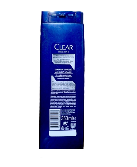 Picture of Clear Şampuan 350 ml  Men 3 In 1 Şampuan & Duş Jeli Arındırıcı Kömür Saç Yüz Vücut Için