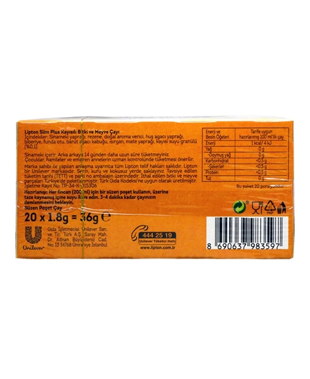 Lipton Slim Plus Tea Apricot 20s 40 gr 8690637983597 | FmcgStore.com